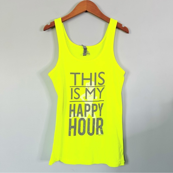 Gone For A Run Neon Yellow This Is My Happy HourGraphic Running Tank Size Large - Picture 1 of 5